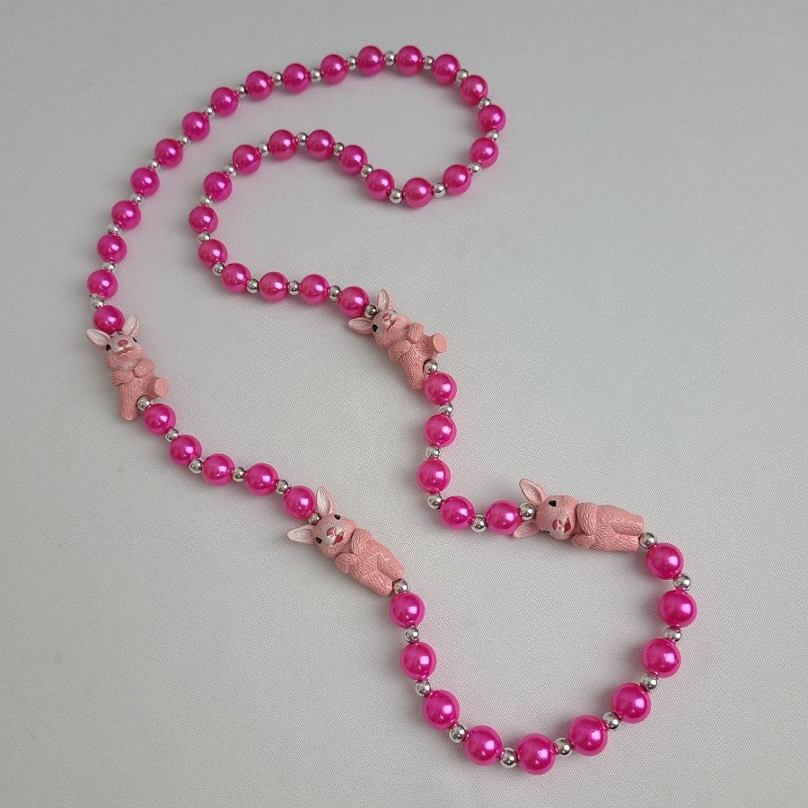Pink Bunny Easter Beaded Necklace