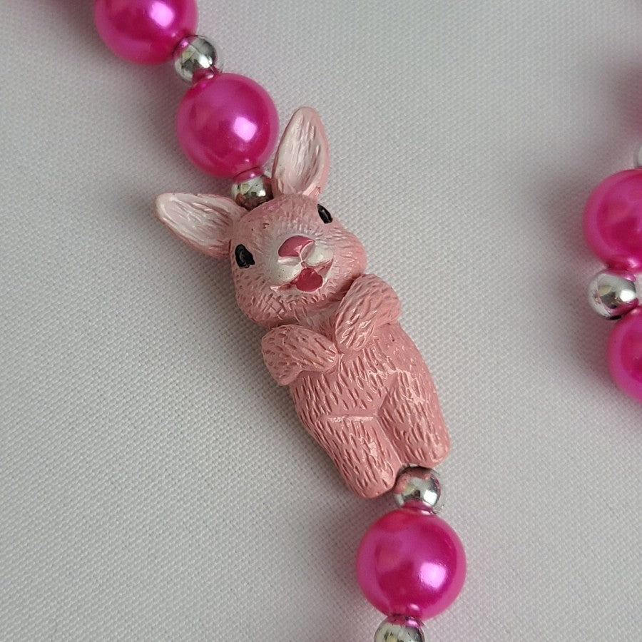 Pink Bunny Easter Beaded Necklace