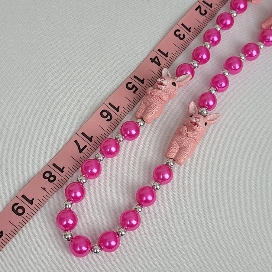 Pink Bunny Easter Beaded Necklace