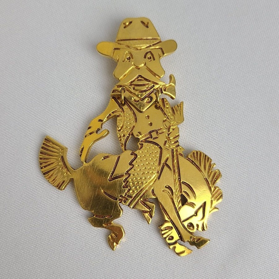 Gold Crown Cowboy Riding Horse Western Brooch Articulated Gold Tone