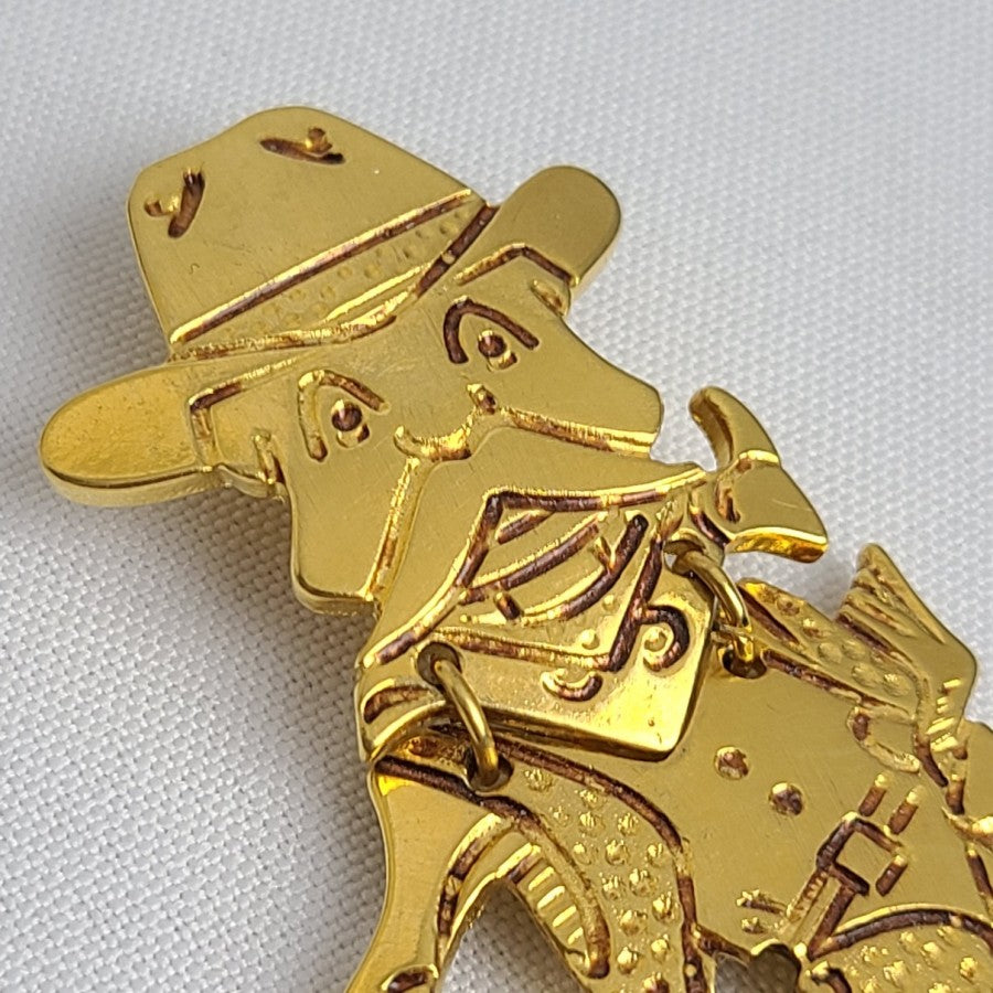 Gold Crown Cowboy Riding Horse Western Brooch Articulated Gold Tone