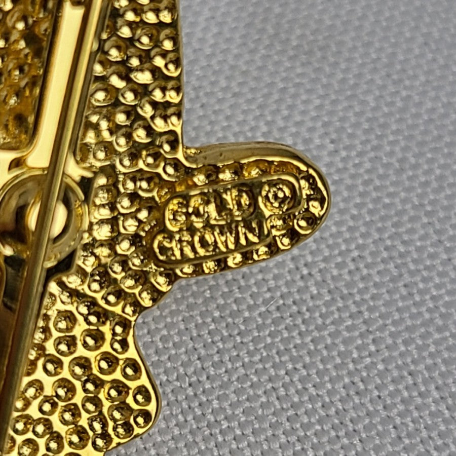 Gold Crown Cowboy Riding Horse Western Brooch Articulated Gold Tone