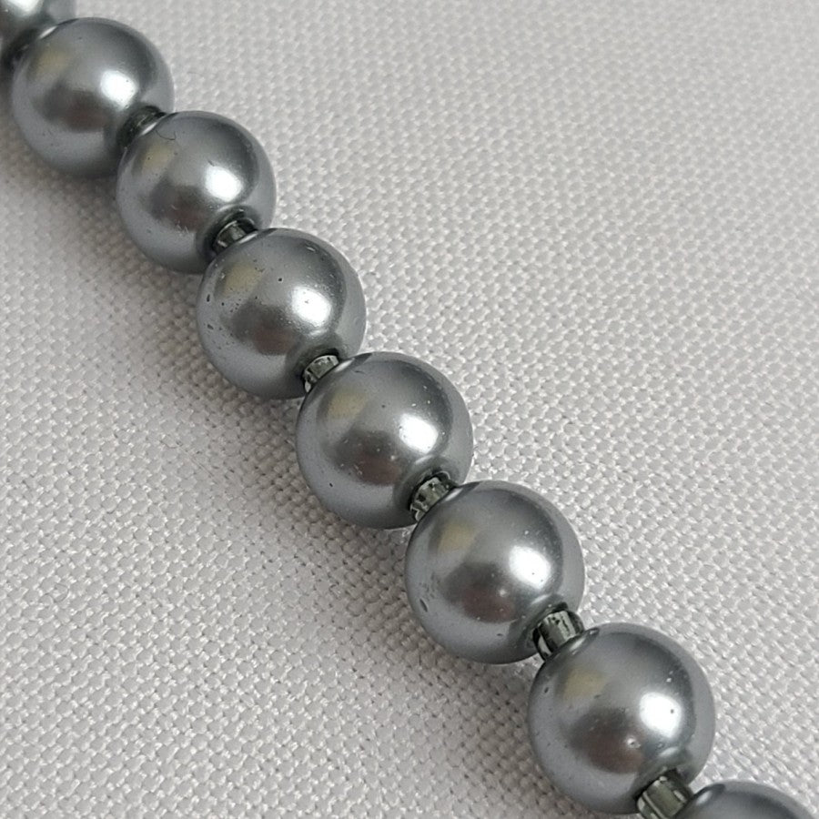 Grey & Blue Glass Faux Pearl Long Necklace