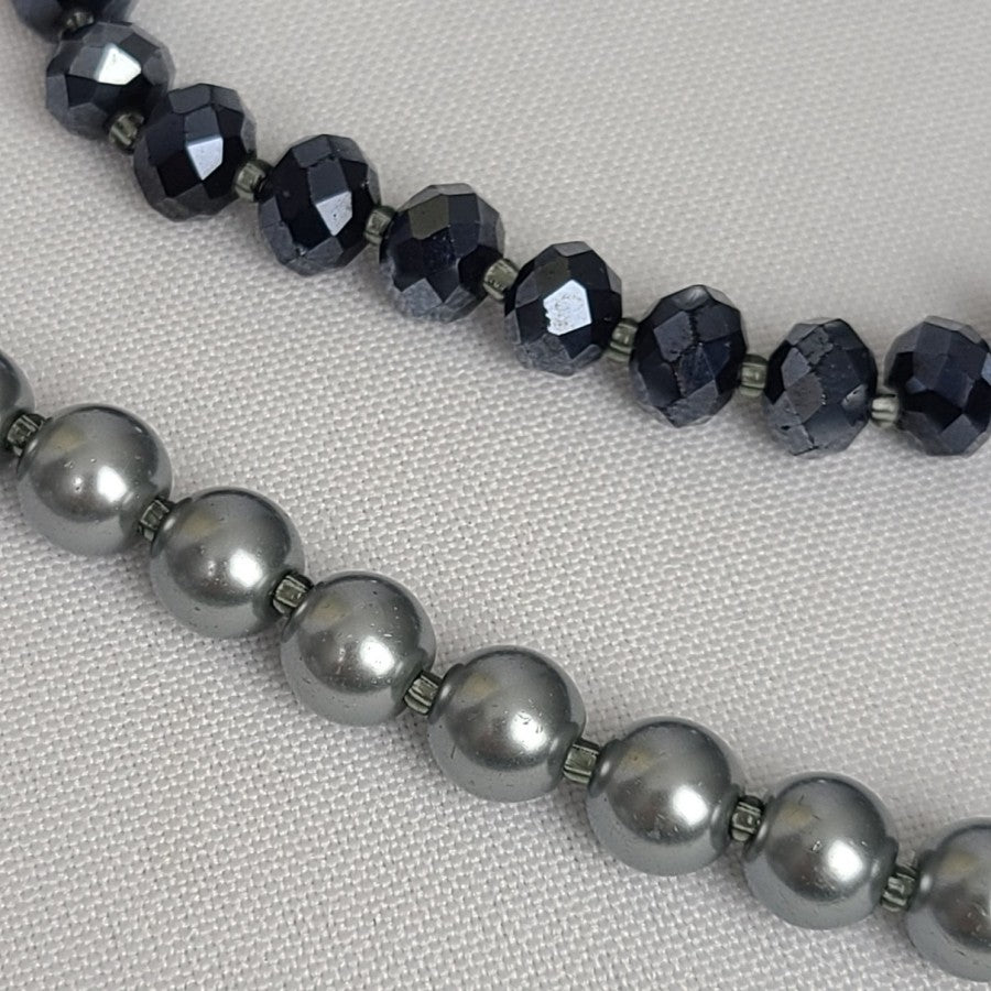 Grey & Blue Glass Faux Pearl Long Necklace