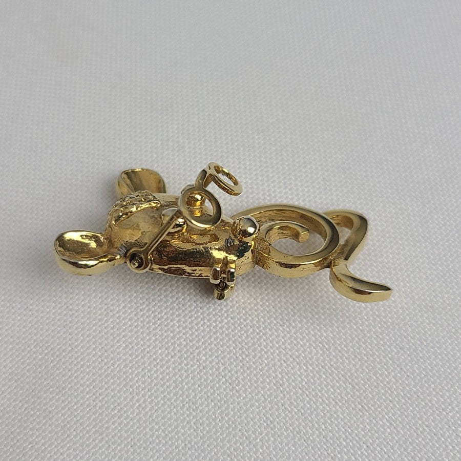 Vintage Mouse Wearing Glasses Articulated Brooch Gold Tone