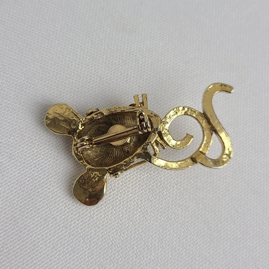 Vintage Mouse Wearing Glasses Articulated Brooch Gold Tone