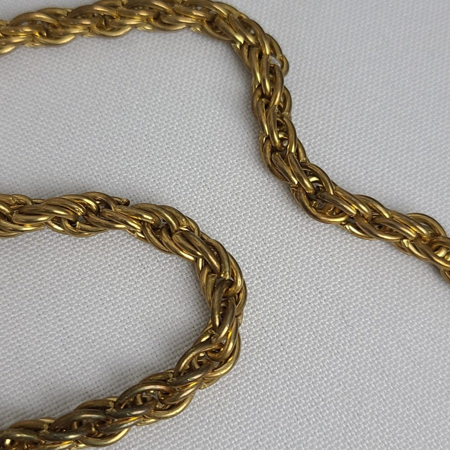 Vintage Flower Pendant Long Chain Necklace Gold Tone