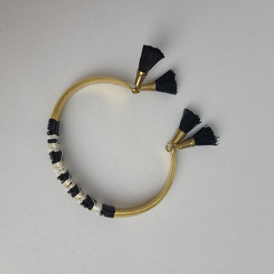 Stella & Dot Matt Gold Black Beaded Cuff Bracelet