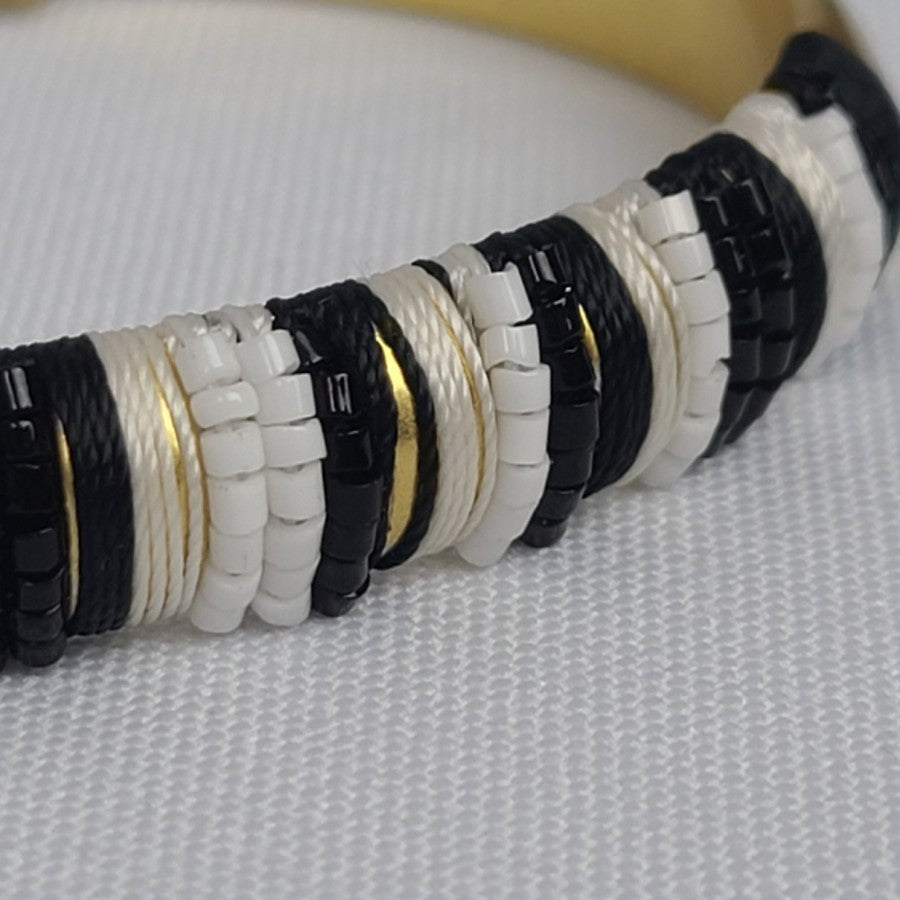 Stella & Dot Matt Gold Black Beaded Cuff Bracelet