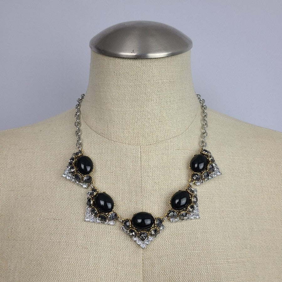 Stella & Dot Rory Statement Necklace Black Glass Rhinestone