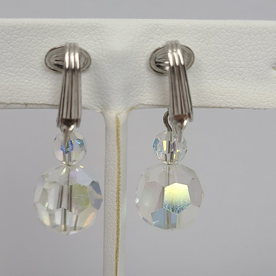 Vintage Glass Aurora Borealis Clip On Earrings