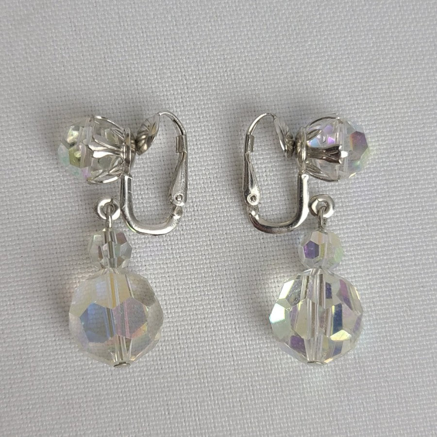 Vintage Glass Aurora Borealis Clip On Earrings