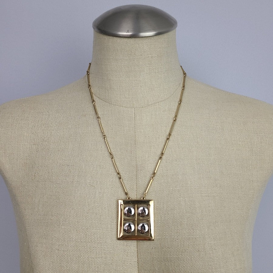 Vintage Artistry Necklace Gold Tone Square Pendant
