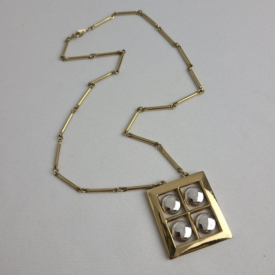 Vintage Artistry Necklace Gold Tone Square Pendant
