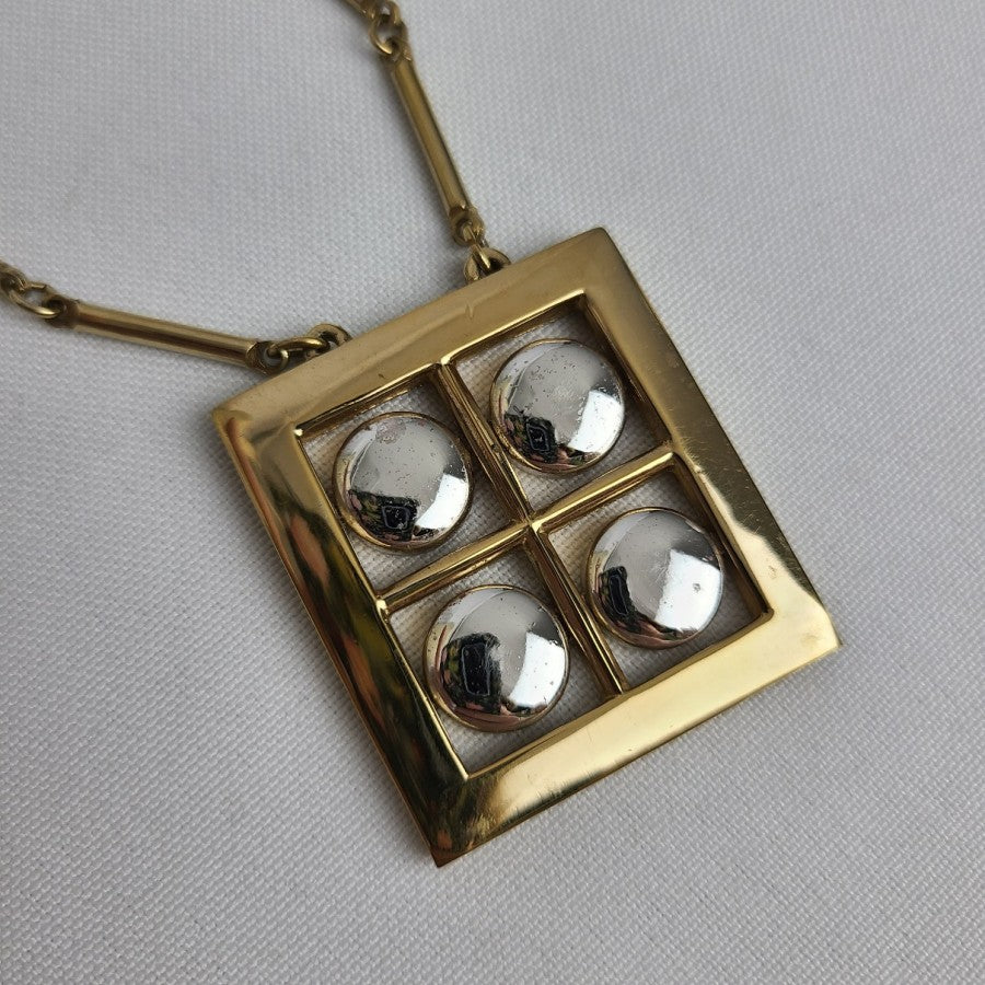 Vintage Artistry Necklace Gold Tone Square Pendant