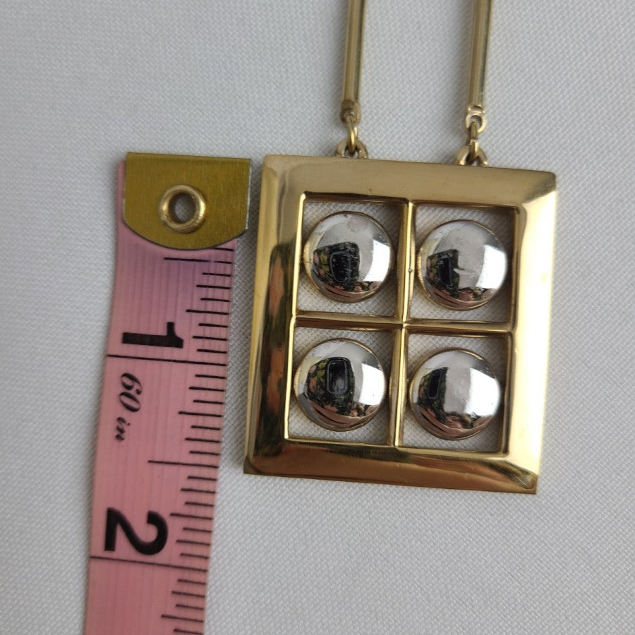 Vintage Artistry Necklace Gold Tone Square Pendant