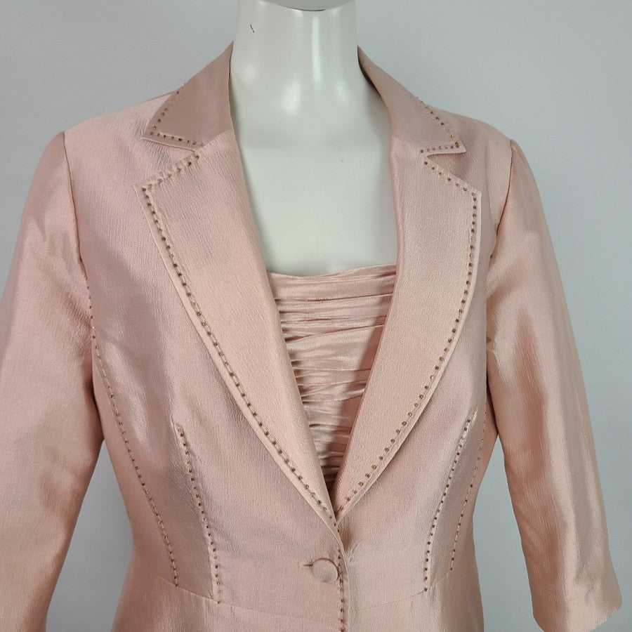 Adrianna Papell Occasions Pink Silk Dress & Blazer Size M