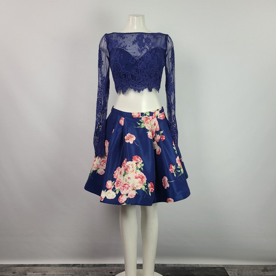 Sheri Hill Two Piece Floral Skirt Lace Top Size S/M