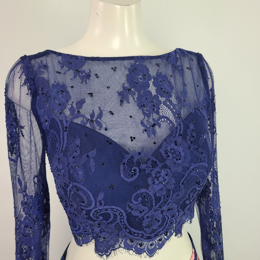 Sheri Hill Two Piece Floral Skirt Lace Top Size S/M