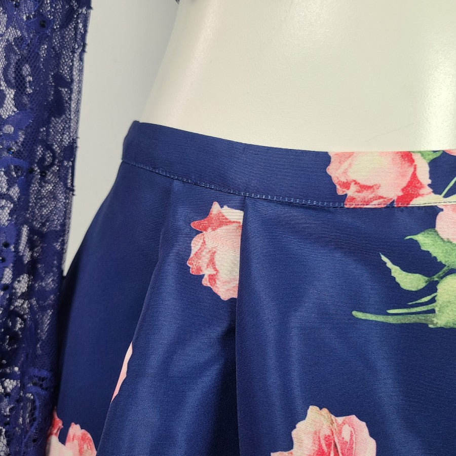 Sheri Hill Two Piece Floral Skirt Lace Top Size S/M