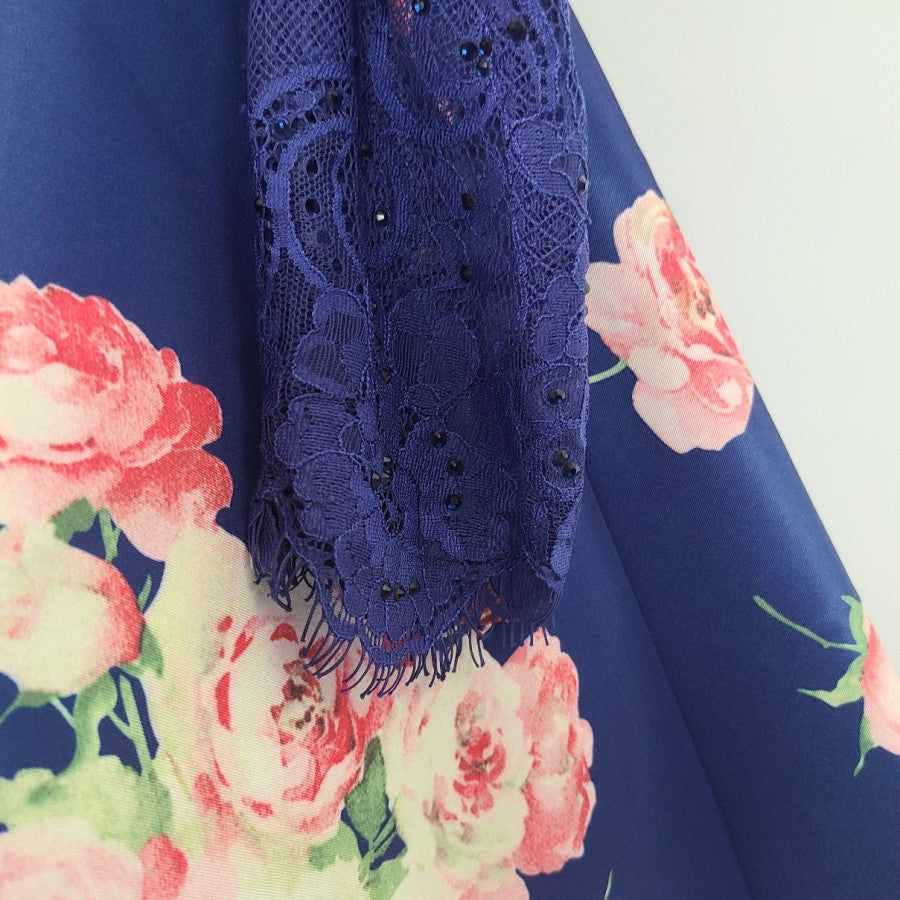 Sheri Hill Two Piece Floral Skirt Lace Top Size S/M