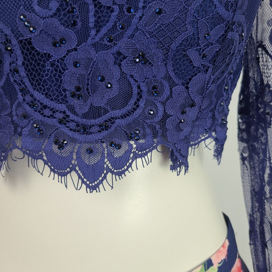 Sheri Hill Two Piece Floral Skirt Lace Top Size S/M