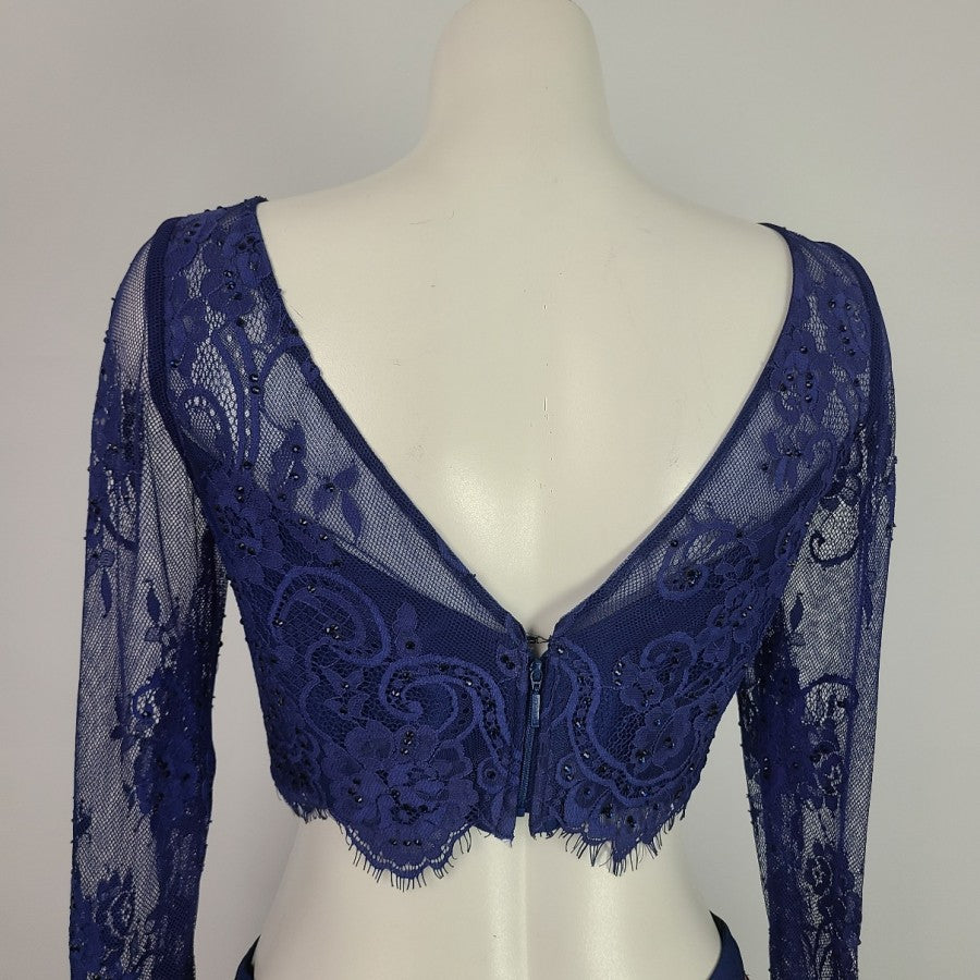 Sheri Hill Two Piece Floral Skirt Lace Top Size S/M
