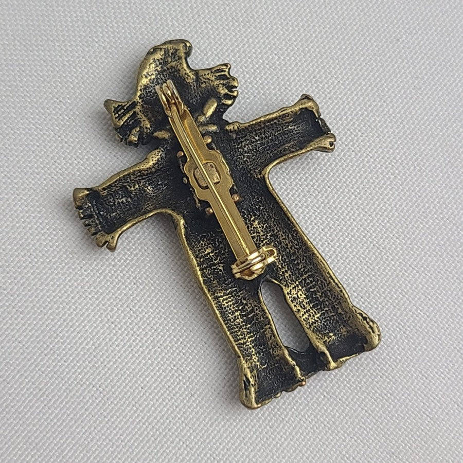 Vintage Bronze Tone Scarecrow Brooch