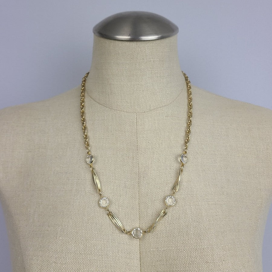 Vintage Gold Tone Bezel Set Chain Necklace