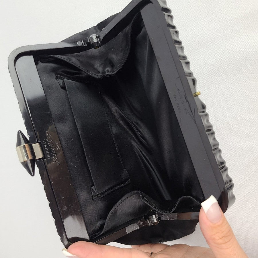 Vintage Rialto NY Black Satin Clutch Purse