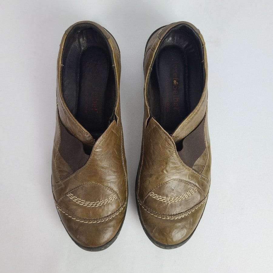 Josef Seibel Green Brown Leather Flat Comfort Shoes Size 6.5