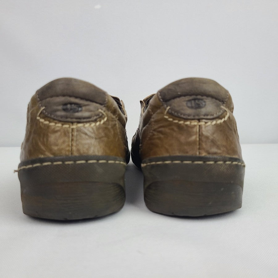 Josef Seibel Green Brown Leather Flat Comfort Shoes Size 6.5