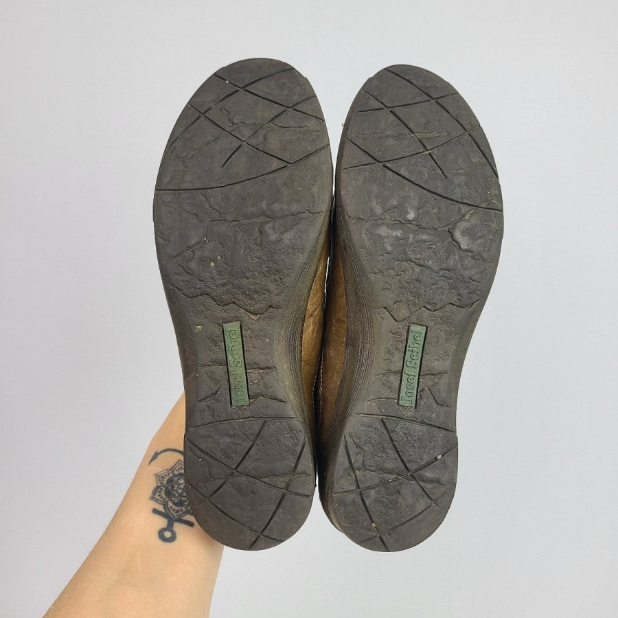 Josef Seibel Green Brown Leather Flat Comfort Shoes Size 6.5
