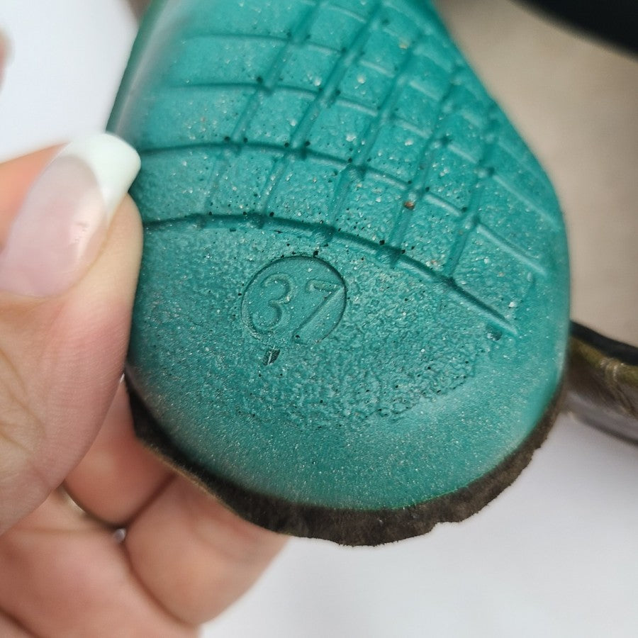 Josef Seibel Green Brown Leather Flat Comfort Shoes Size 6.5