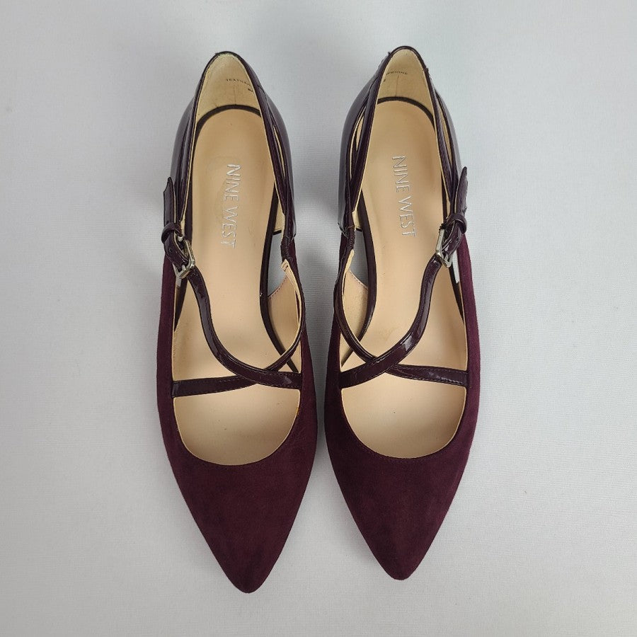 Nine West Burgundy Suede Pointed Toe Flat Shoes Size 6