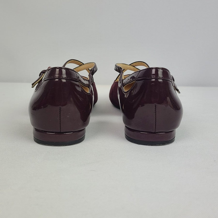 Nine West Burgundy Suede Pointed Toe Flat Shoes Size 6