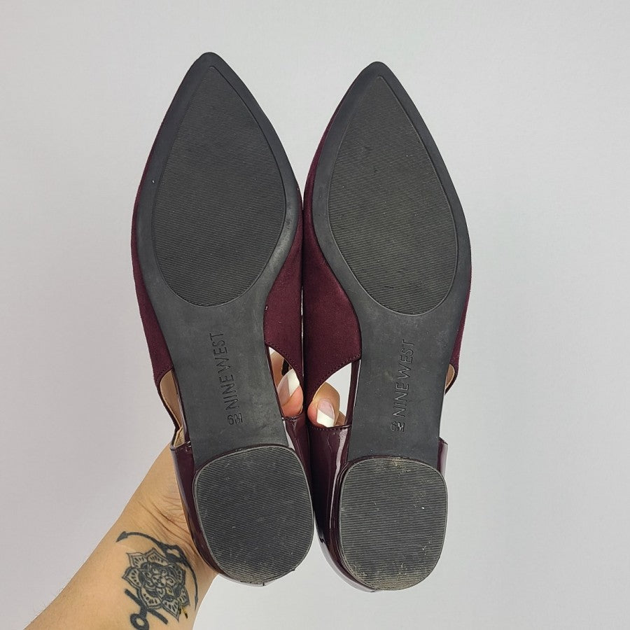 Nine West Burgundy Suede Pointed Toe Flat Shoes Size 6