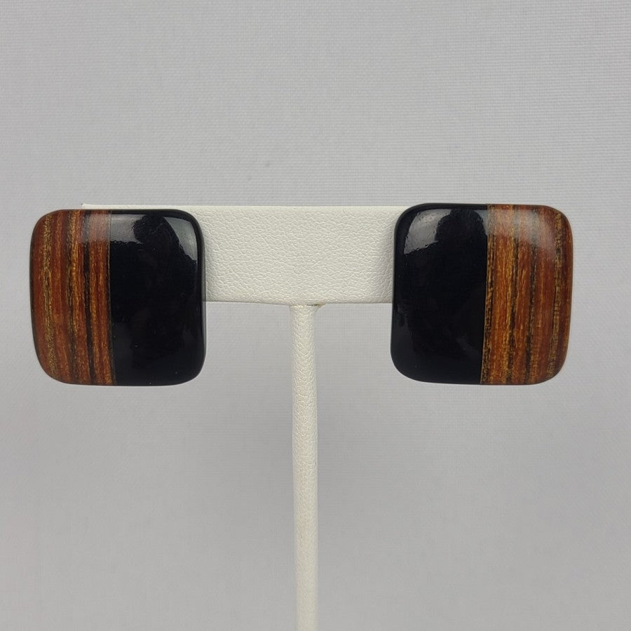 Retro 90s Black Wood Grain Stud Earrings