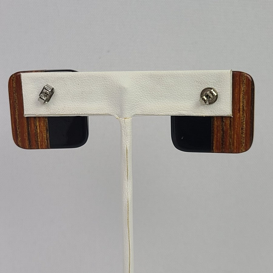 Retro 90s Black Wood Grain Stud Earrings