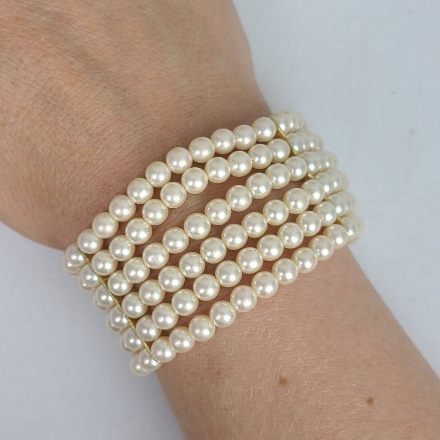 Vintage Layered Faux Pearl Beaded Wide Bracelet