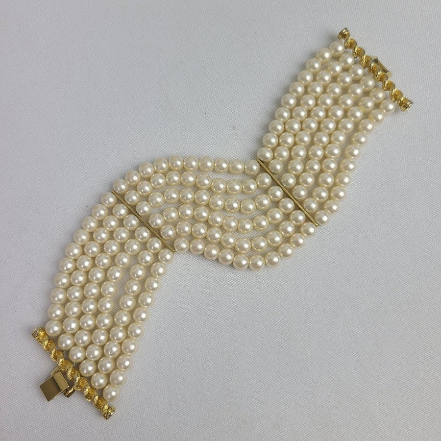 Vintage Layered Faux Pearl Beaded Wide Bracelet