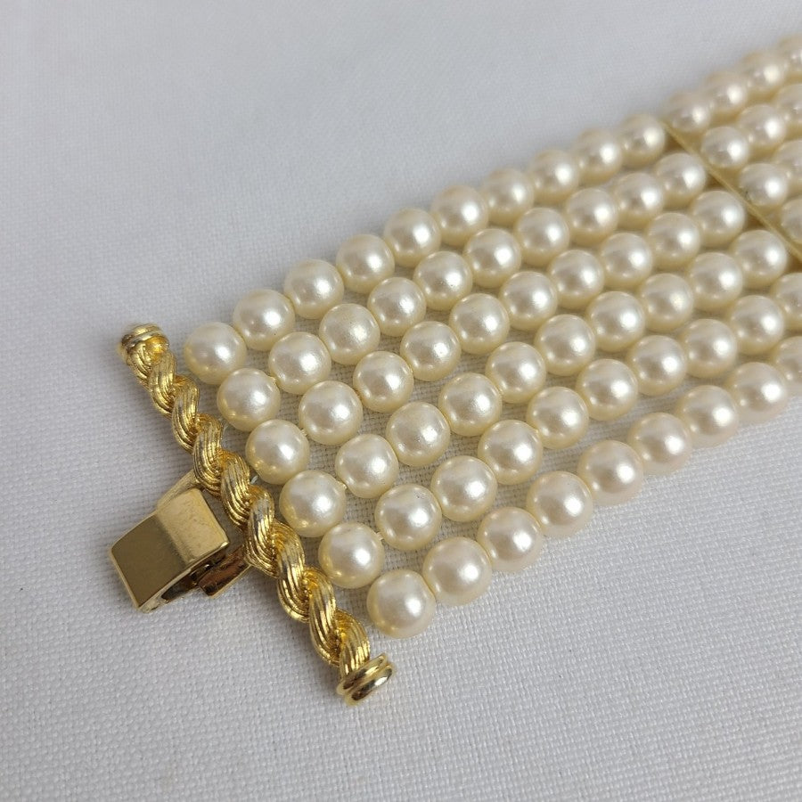Vintage Layered Faux Pearl Beaded Wide Bracelet