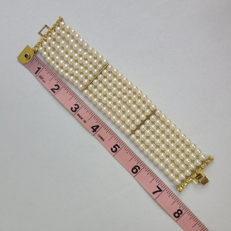 Vintage Layered Faux Pearl Beaded Wide Bracelet