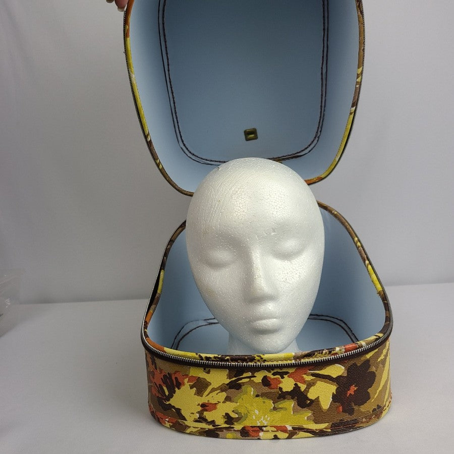 Vintage Yellow Floral Hat Wig Box