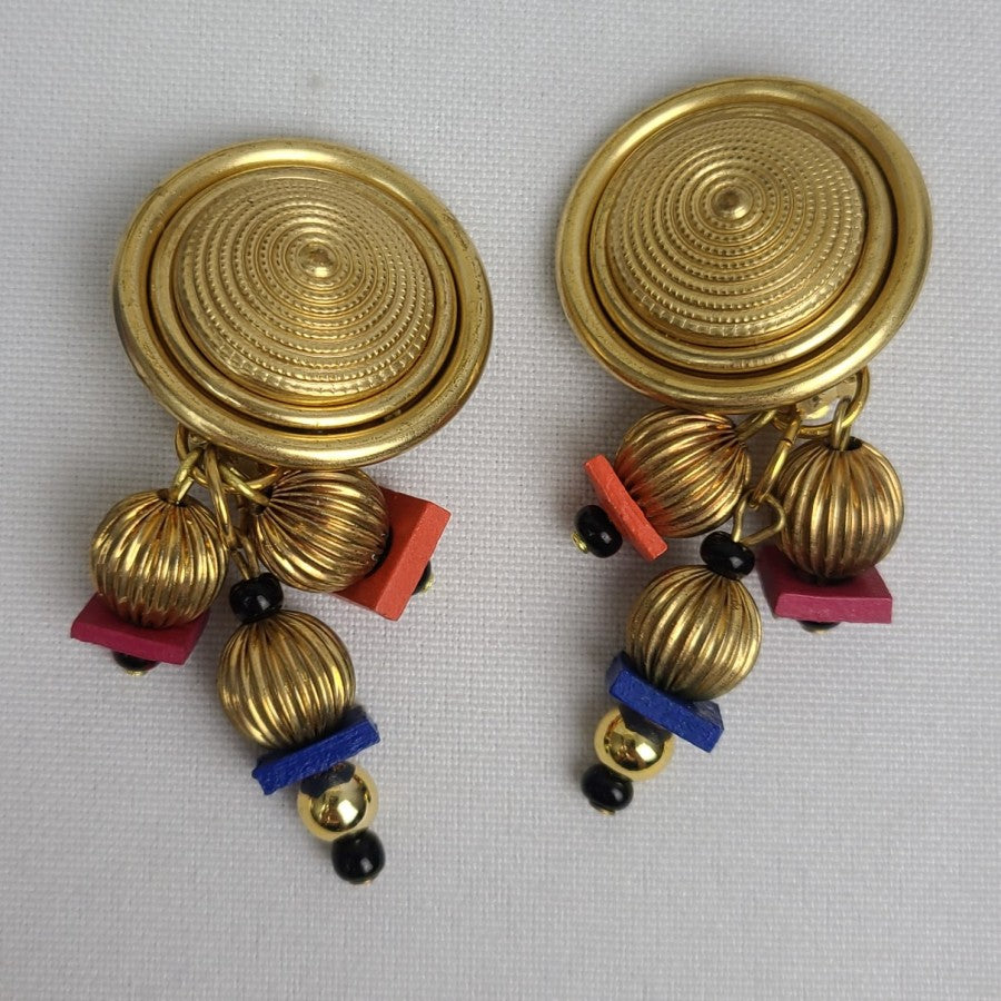 Vintage 80s Blue & Gold Clip On Earrings 3 Pairs
