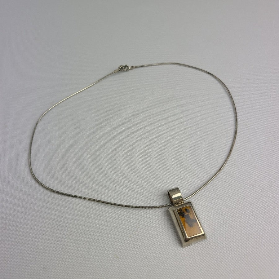 925 Sterling Silver Yellow Natural Stone Pendant Necklace