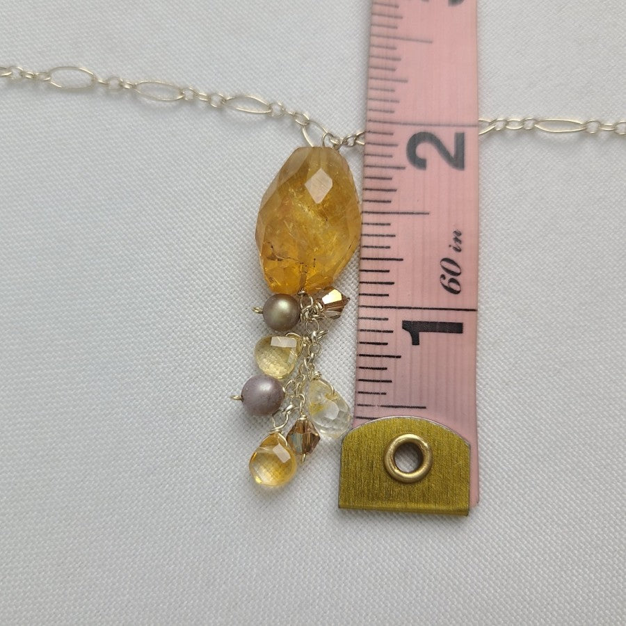 925 Sterling Silver Amber Glass Beaded Pendant Necklace