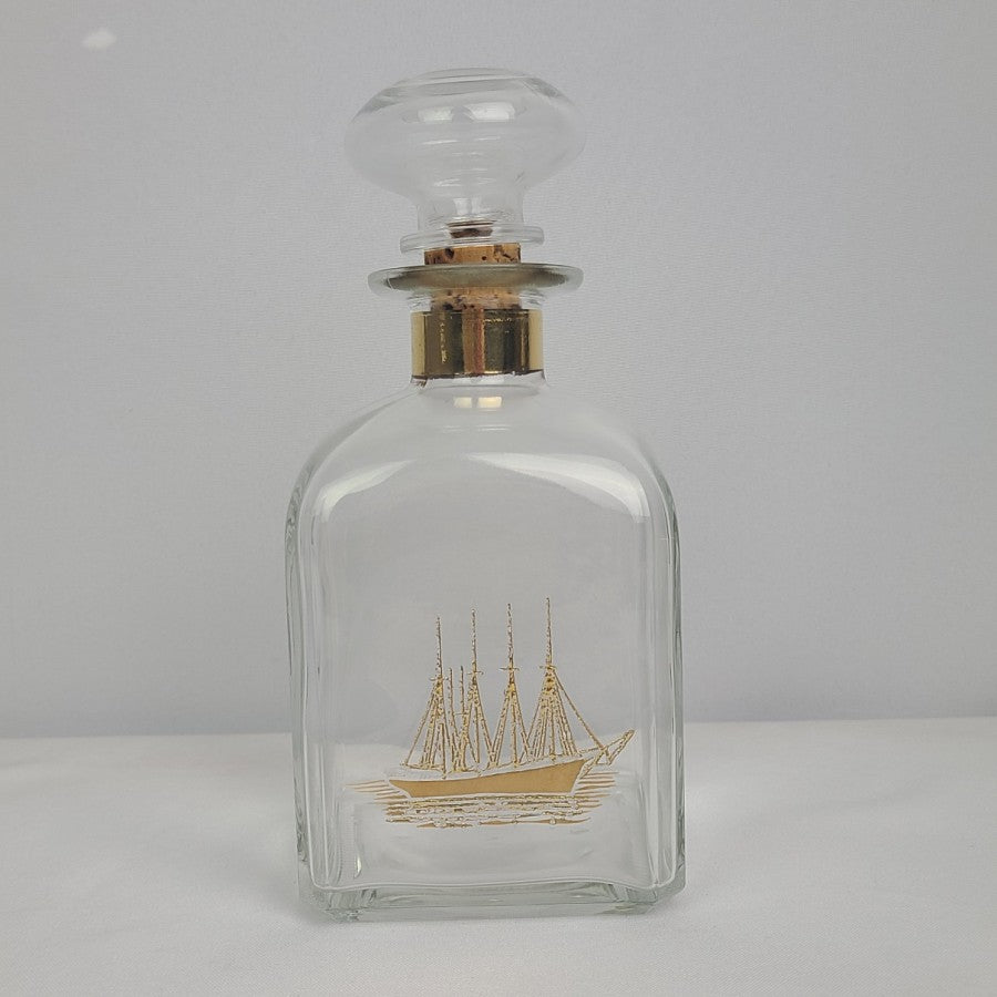 Vintage Italy Sailing Ship 22Kt Gold Gild Decanter & Glasses Set
