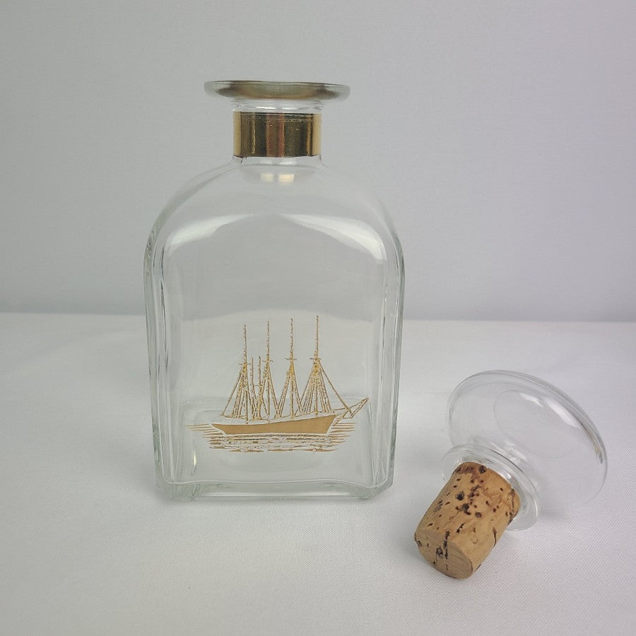 Vintage Italy Sailing Ship 22Kt Gold Gild Decanter & Glasses Set