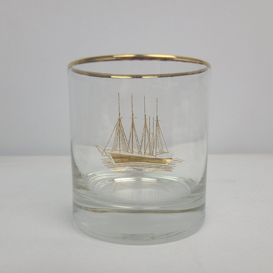 Vintage Italy Sailing Ship 22Kt Gold Gild Decanter & Glasses Set